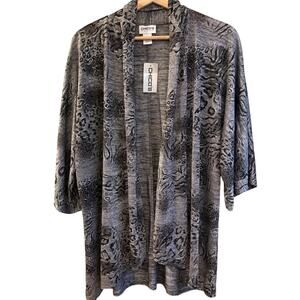 CHICOS Travelers Animal Print Open Front Cardigan Gray Black Large (Chicos 2)